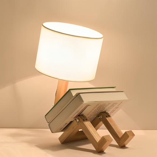 Lampe de lecture bois blanc scandinave avec étagère 44cm E27 table de chevet bureau